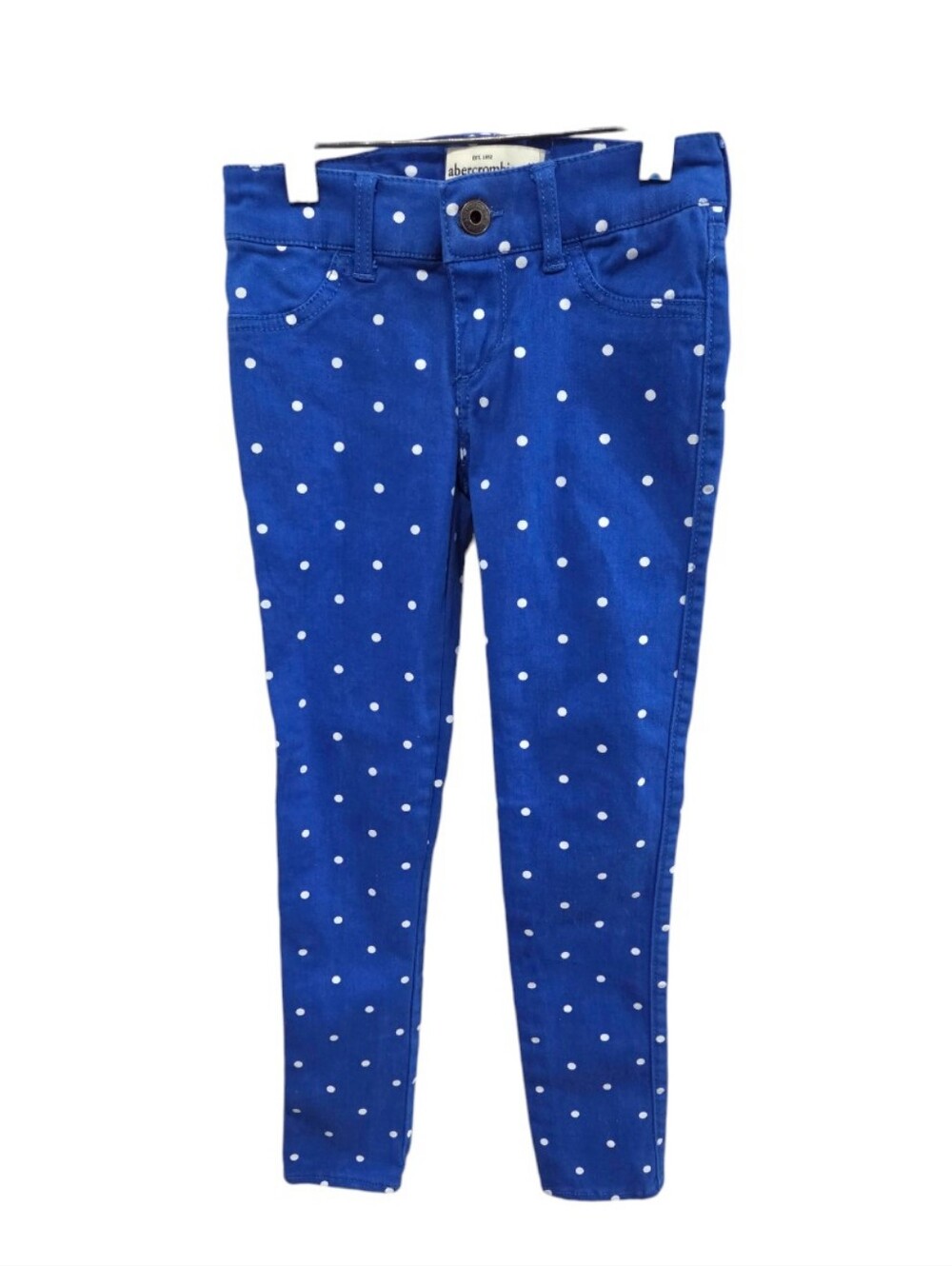 Abercrombie and Fitch Girl's Royal Blue With White Polka-dots Skinny Jeans